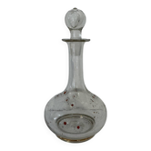 Carafe ancienne en verre soufflé émaillé, décor fleuri, esprit Legras
