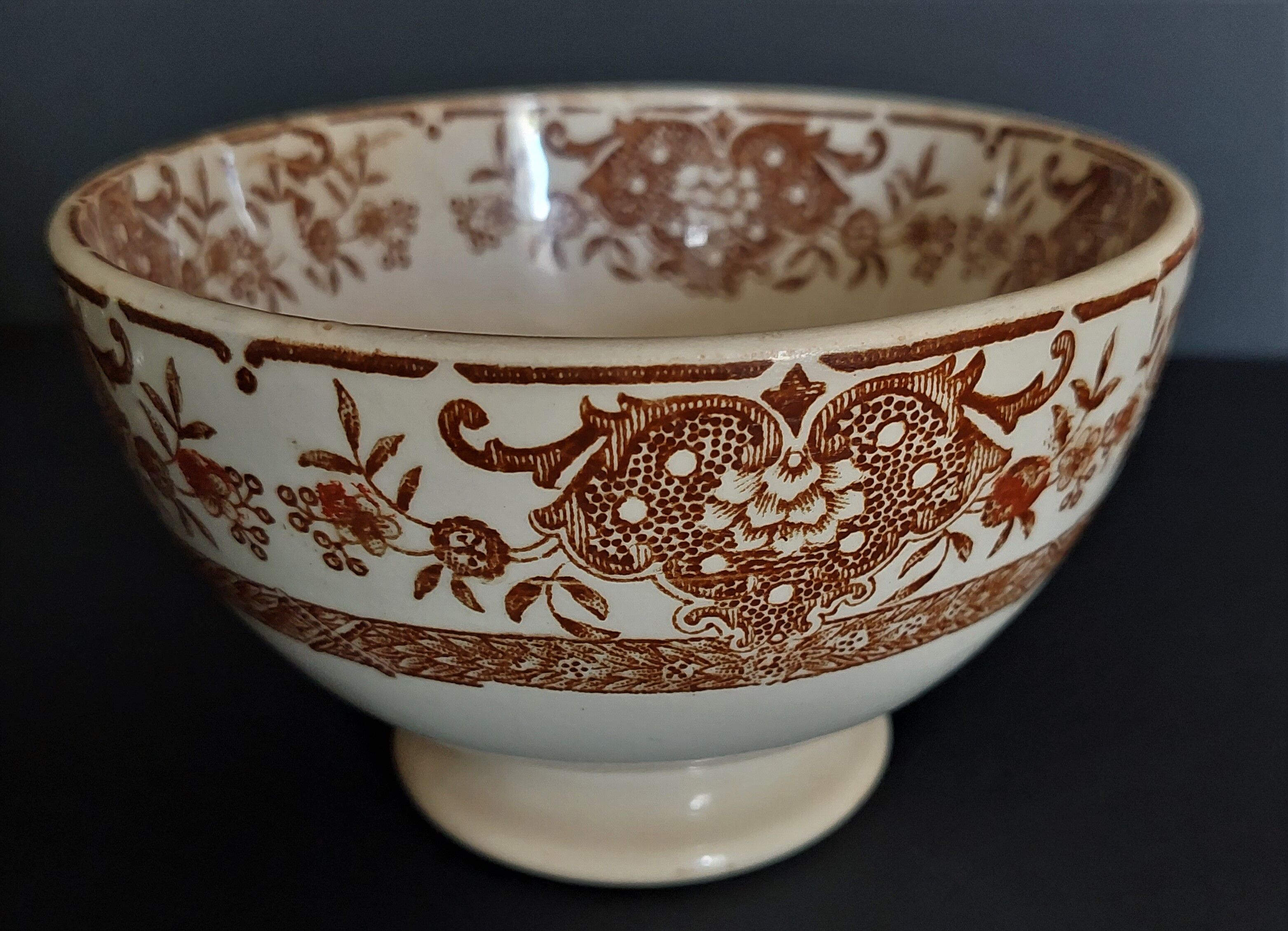 Old earthenware bowl Creil late nineteenth brown decoration