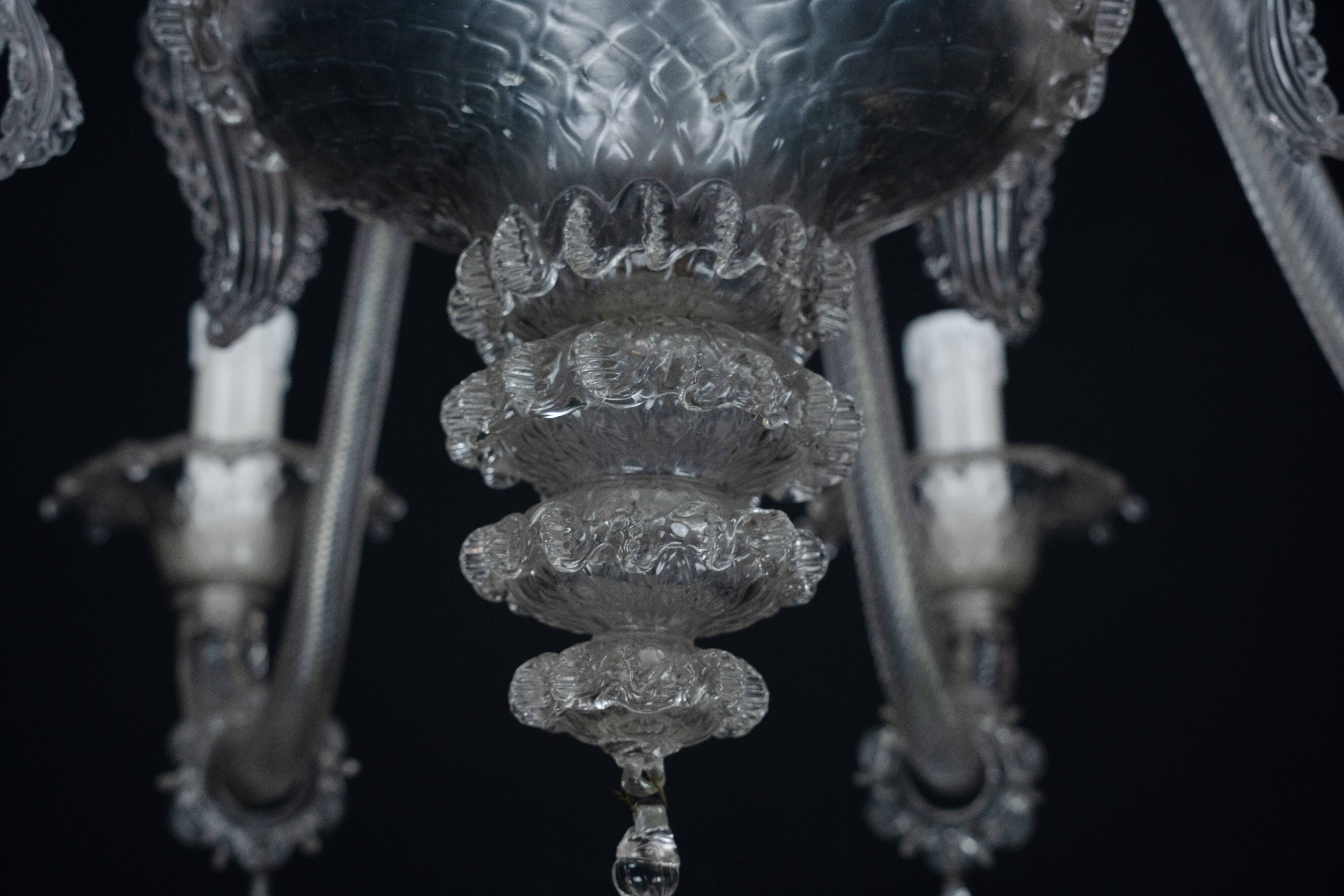 1940s Vintage Murano Clear Glass Chandelier, Classic Italian Art Glass