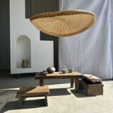 Rattan suspension or shade in the shape of a braided undulating circular tray d:80