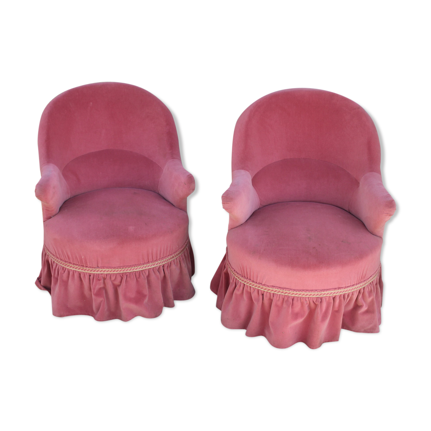 Pair of pink velvet toad armchairs