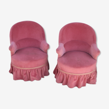 Pair of pink velvet toad armchairs