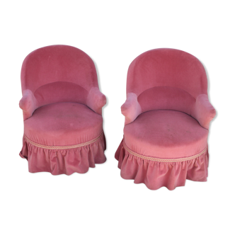 Pair of pink velvet toad armchairs