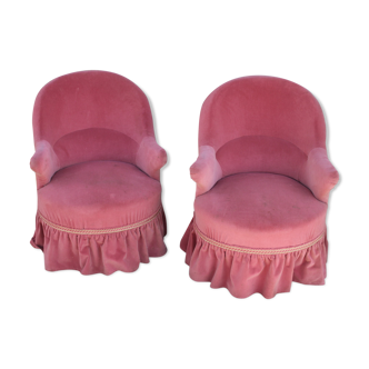 Paire de fauteuils crapauds velours rose