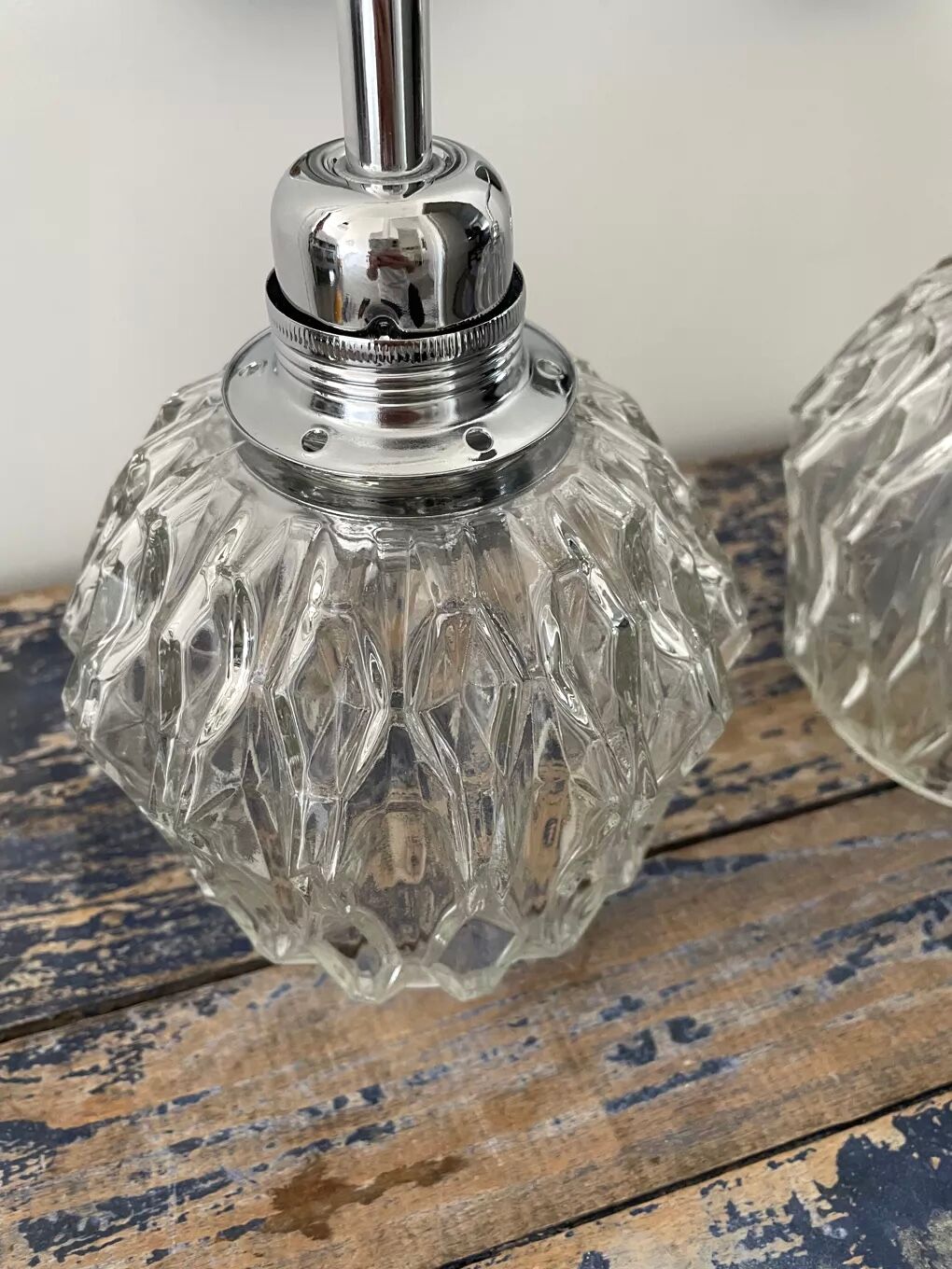 Set of vintage electrified glass wall lamps