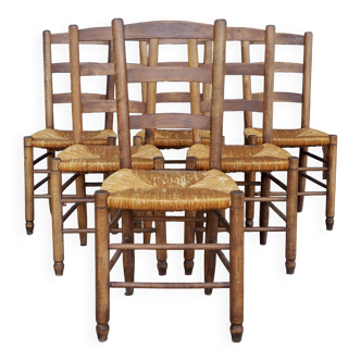 6 chaises paillées dans le goût de Georges Robert
