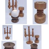Three Scandinavian wooden candle holders, vintage design