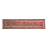 Tapis couloir vintage turc fait main en laine et coton rose des années 1970 82x359