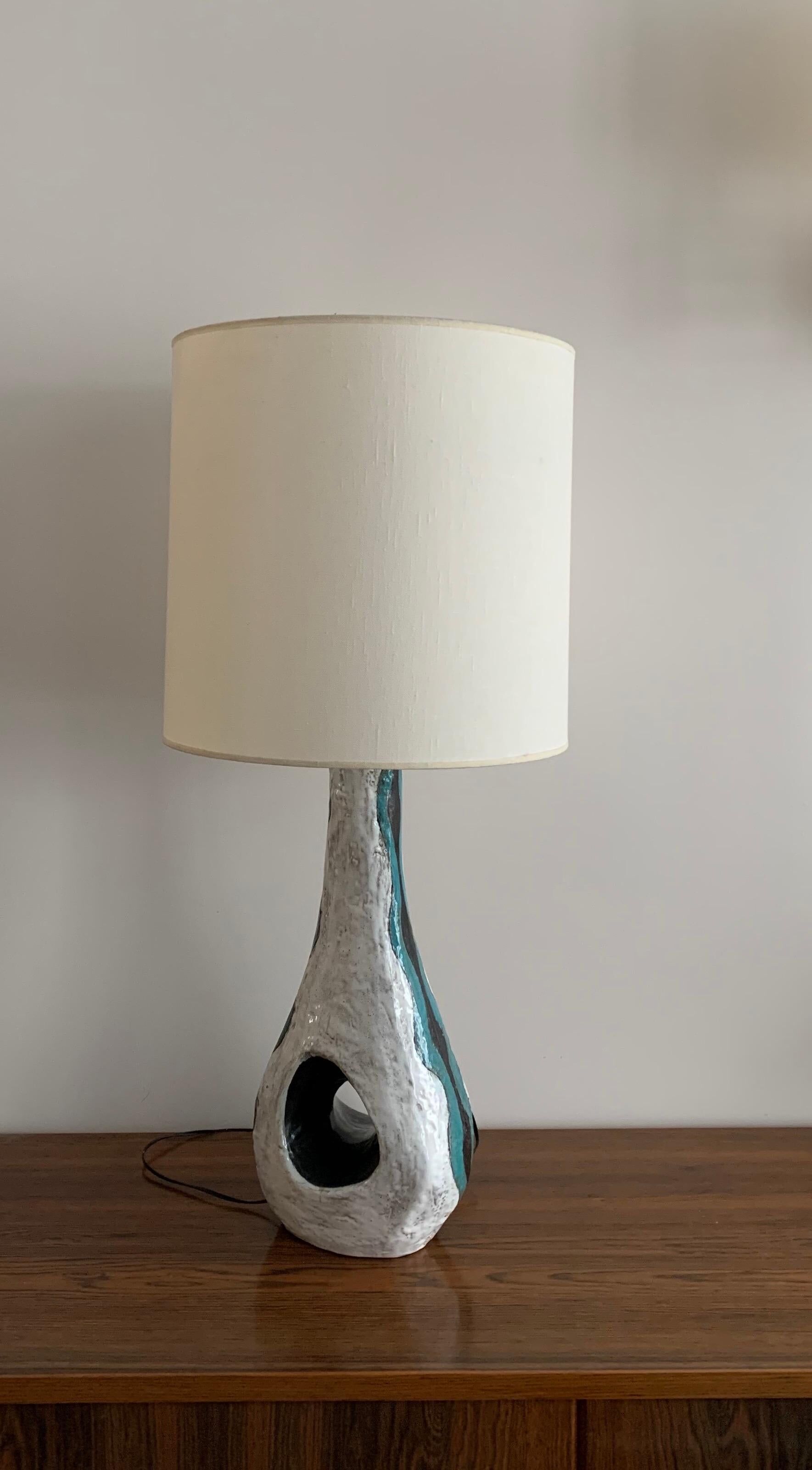 Asymmetrical ceramic lamp Vallauris France 1950, signed, unique