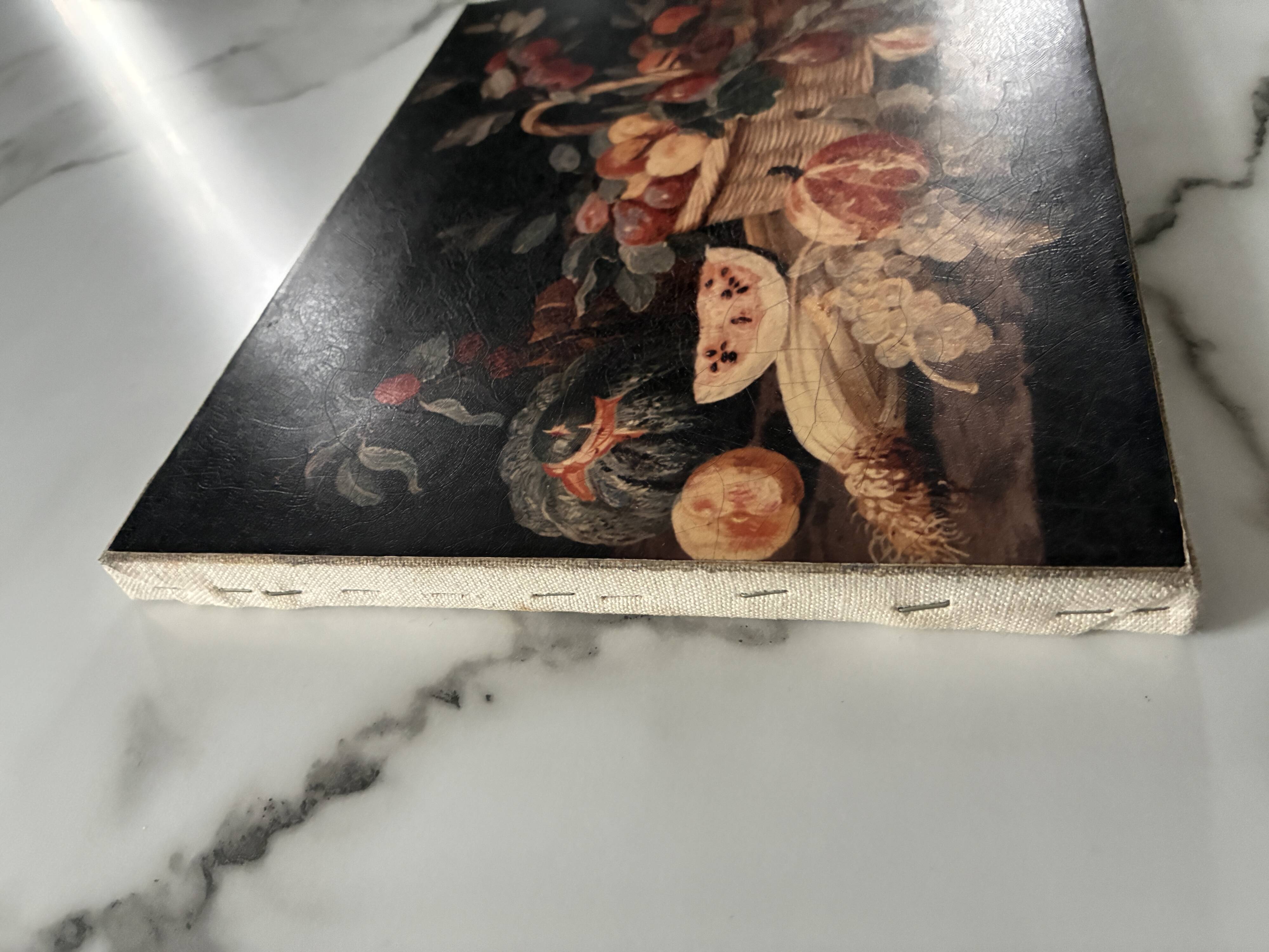 Small still life painting on a black background.