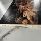 Small still life painting on a black background.