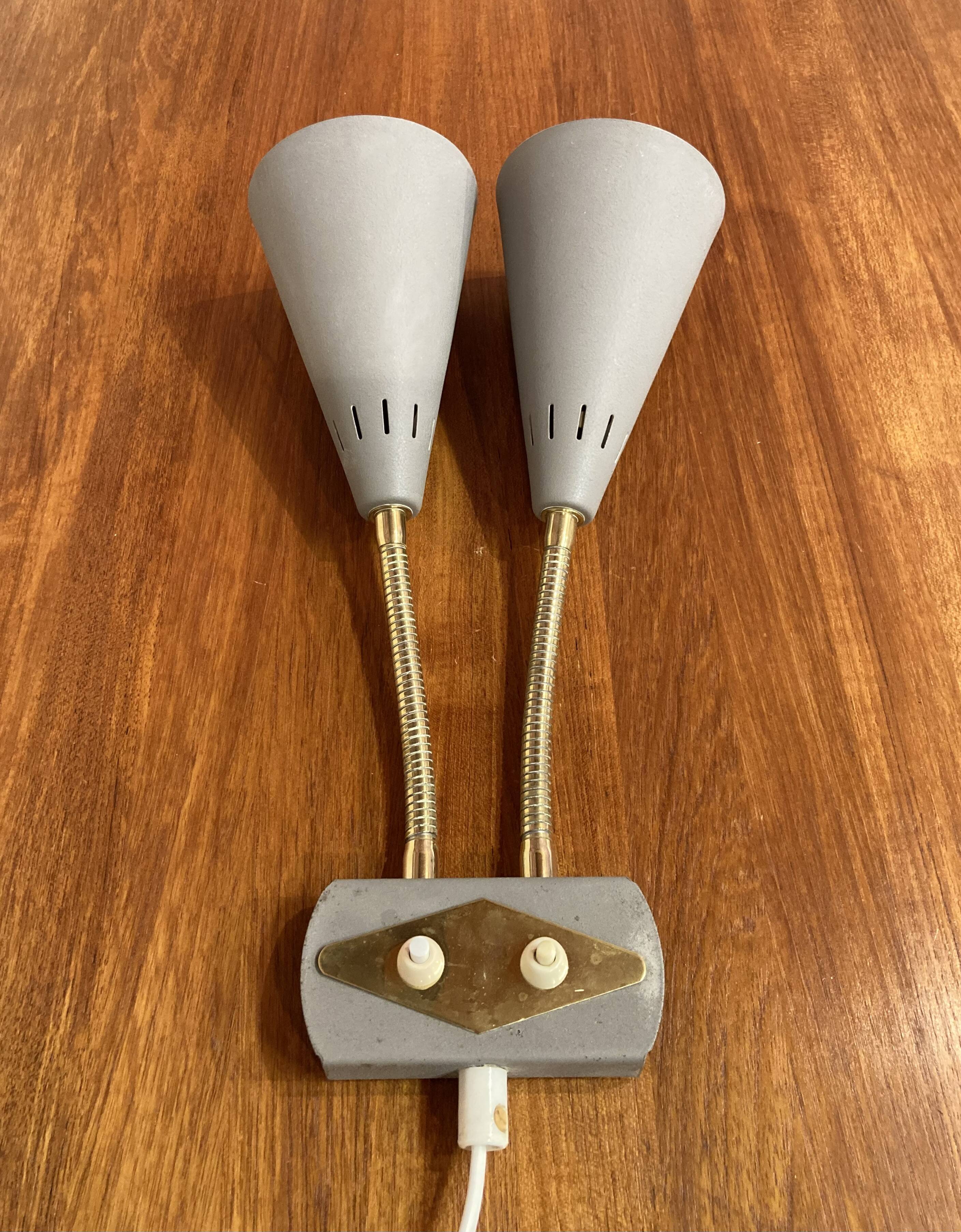 Double metal wall lamp, Scandinavian design 1950.