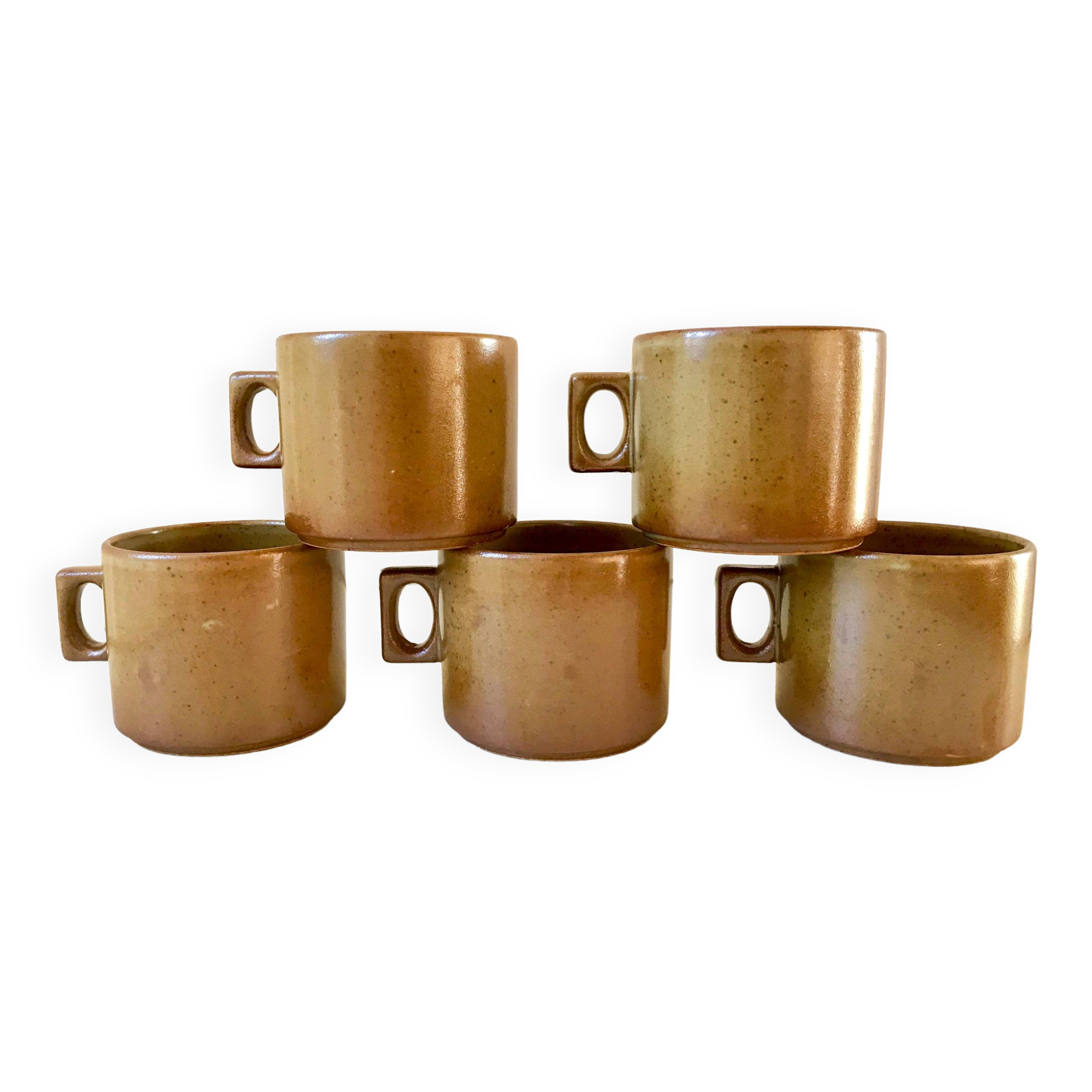 lot de 5 tasses en thé en grès de France anse design années 70