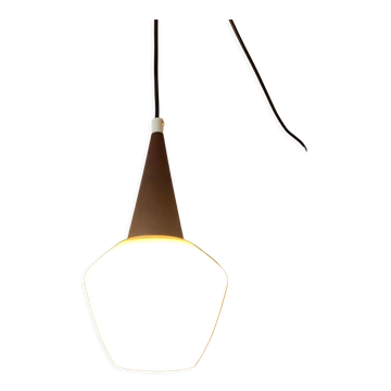 Opal glass and teak suspension