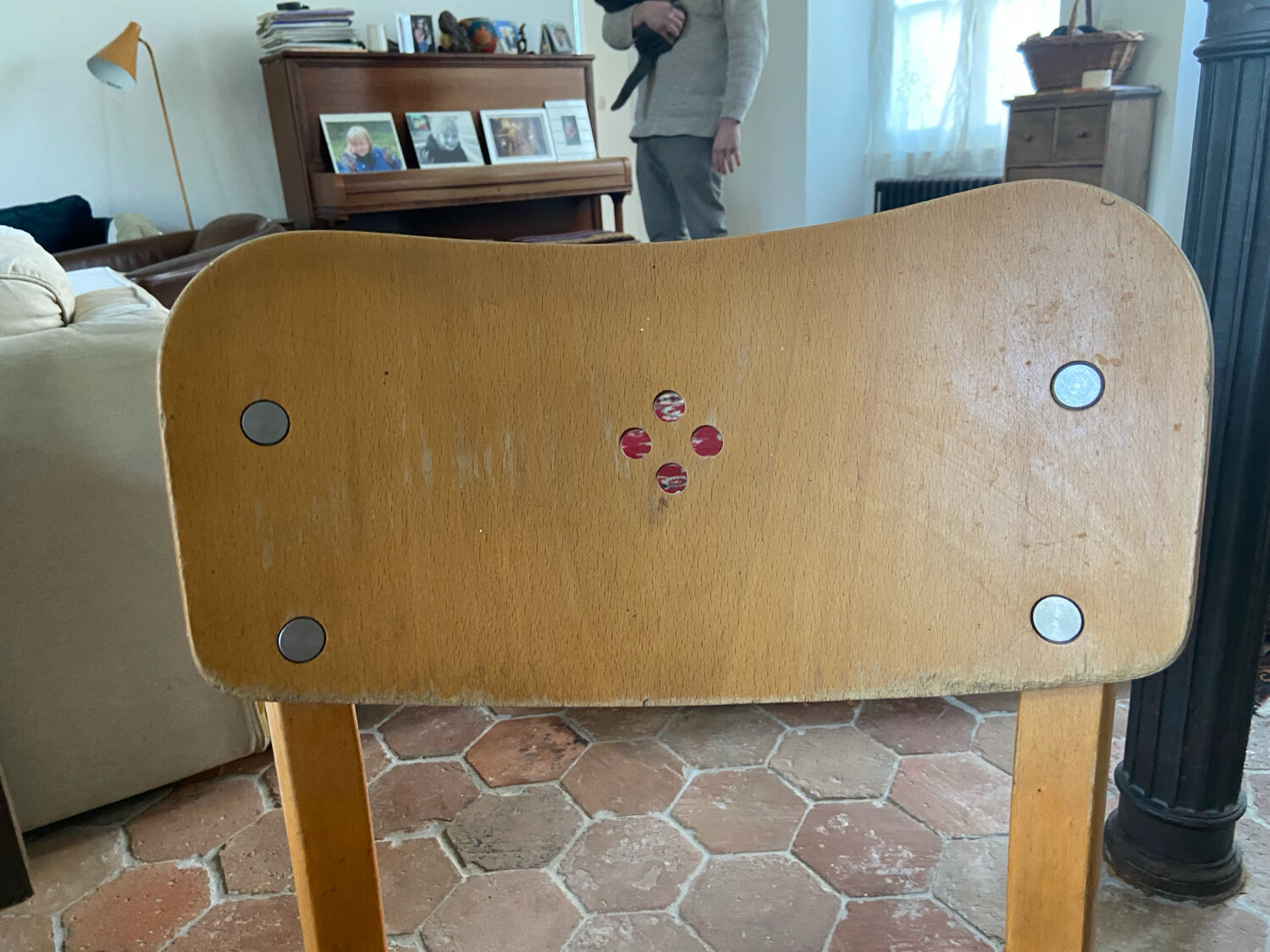 Set of 4 light wood chairs from the 1960s.