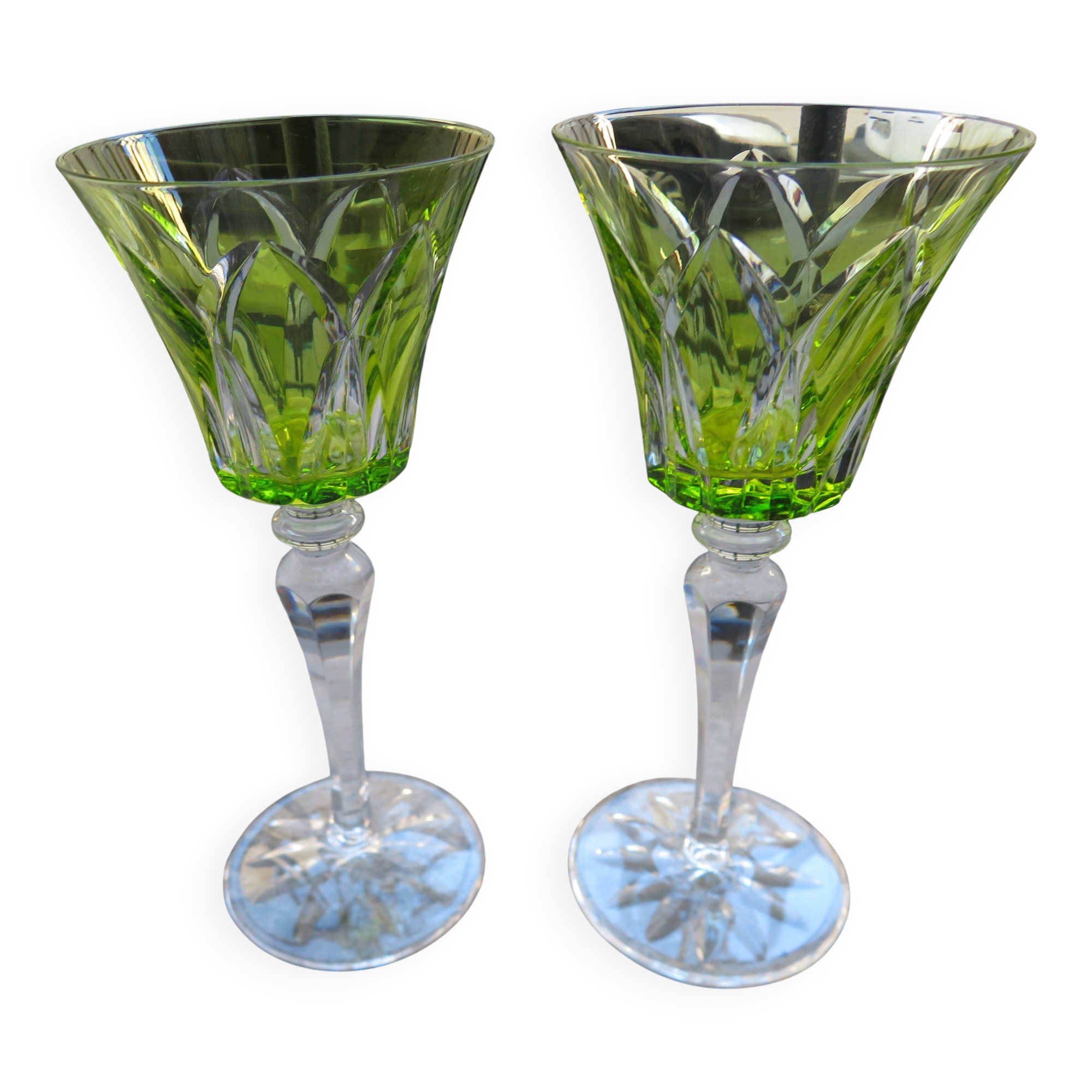 2 wine glasses 16cl crystal saint Louis unsigned Camargue Vert Chartreuse
