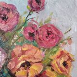 Acrylic on canvas contemporary still life bohemian flower bouquet