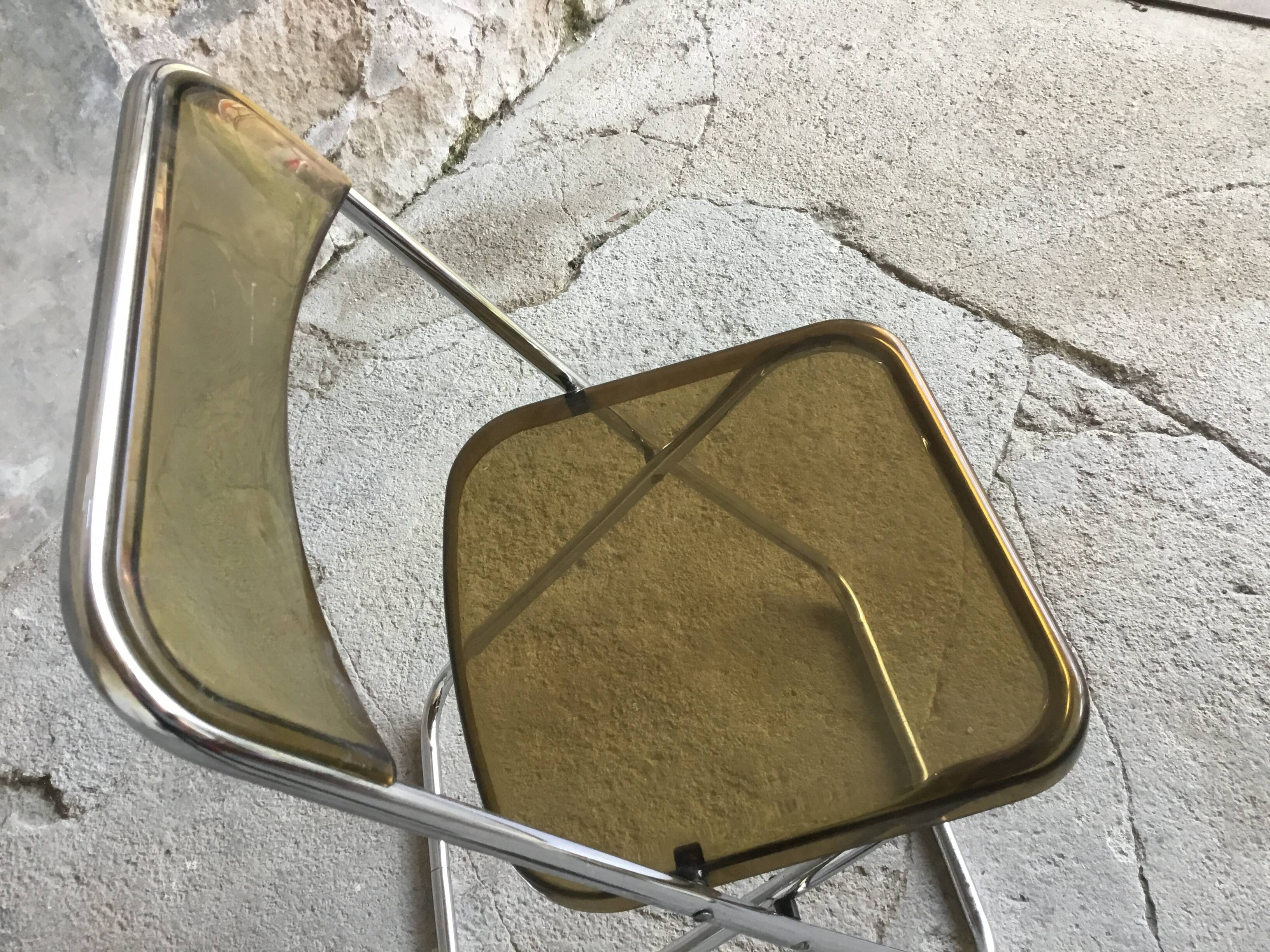 Pair of folding plexiglass and chrome metal chairs - space-age design 1970