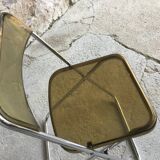 Pair of folding plexiglass and chrome metal chairs - space-age design 1970