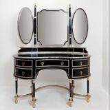 Napoleon III style dressing table in black lacquered wood and 3 mirrors