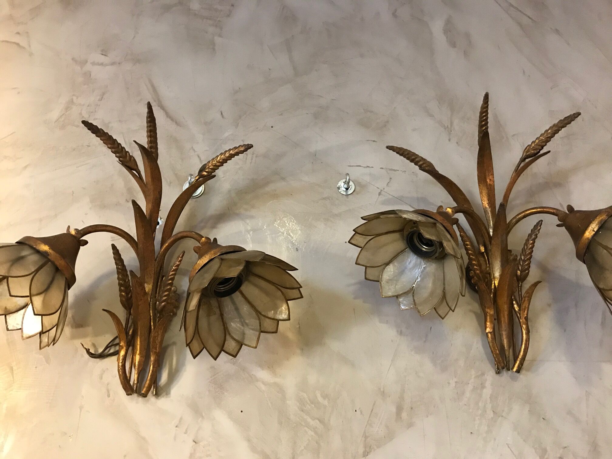 Brass and mother-of-pearl sconces