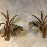 Paire d'appliques en laiton et nacre