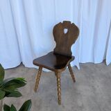 Vintage Tyrolean Heart Cutout Wooden Dining Chair / Bobbin-turned Legs