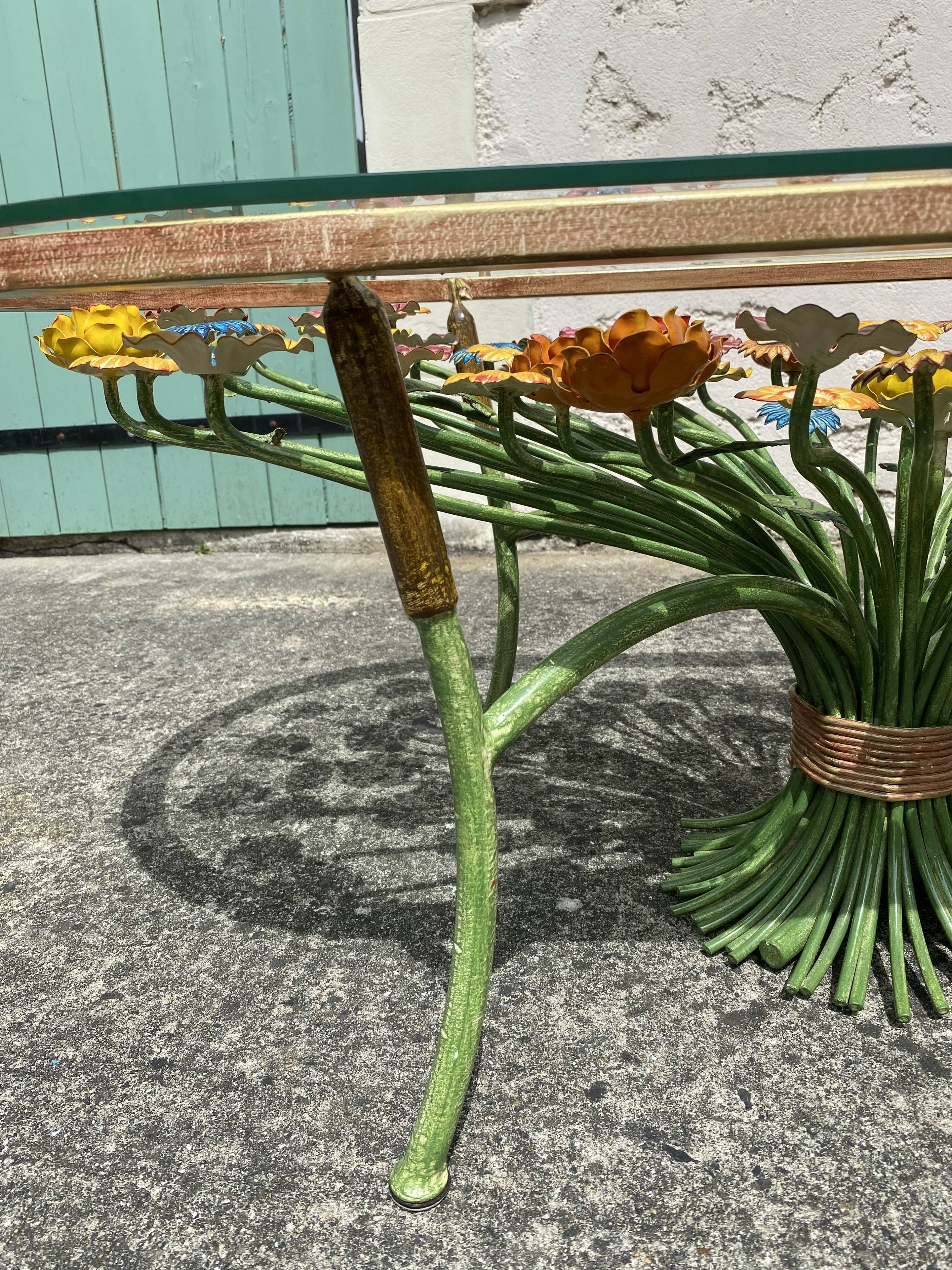 Wrought iron coffee table in colorful flowers