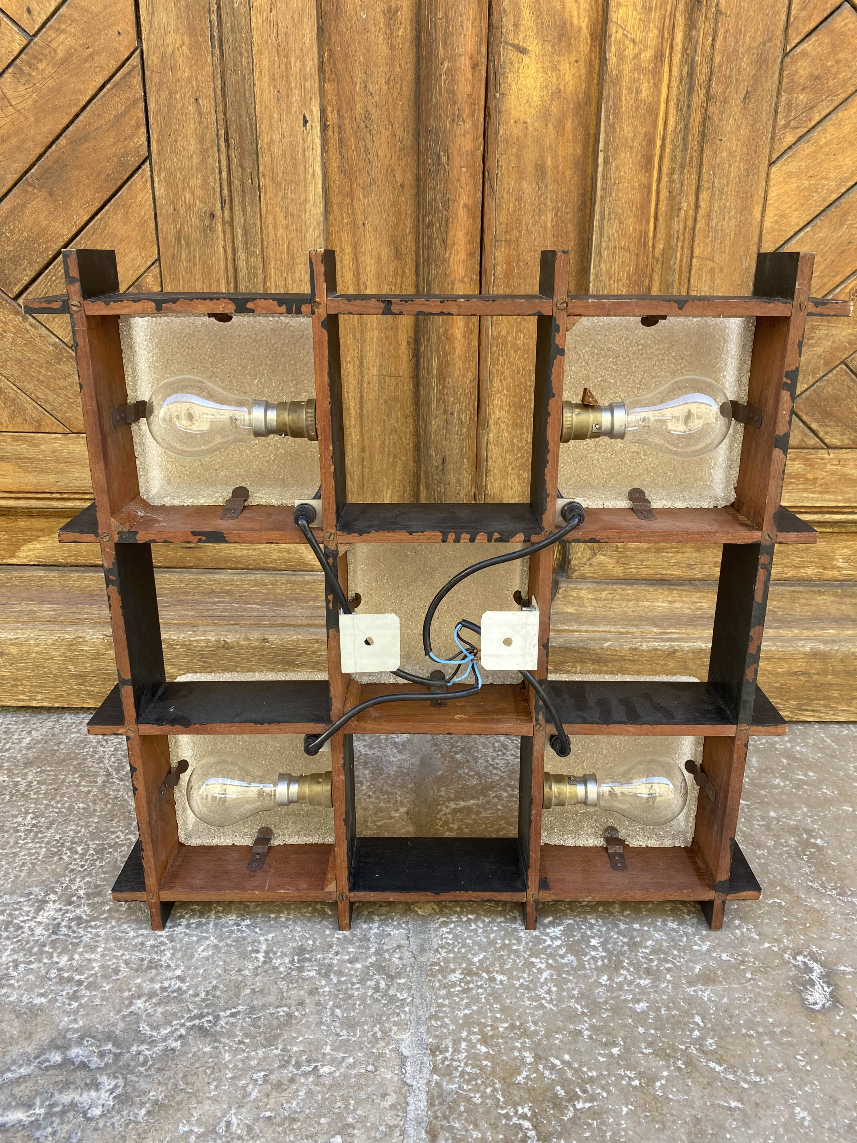 Scandinavian Wall/Ceiling Lamp Blackened Wood And Perpex 1960