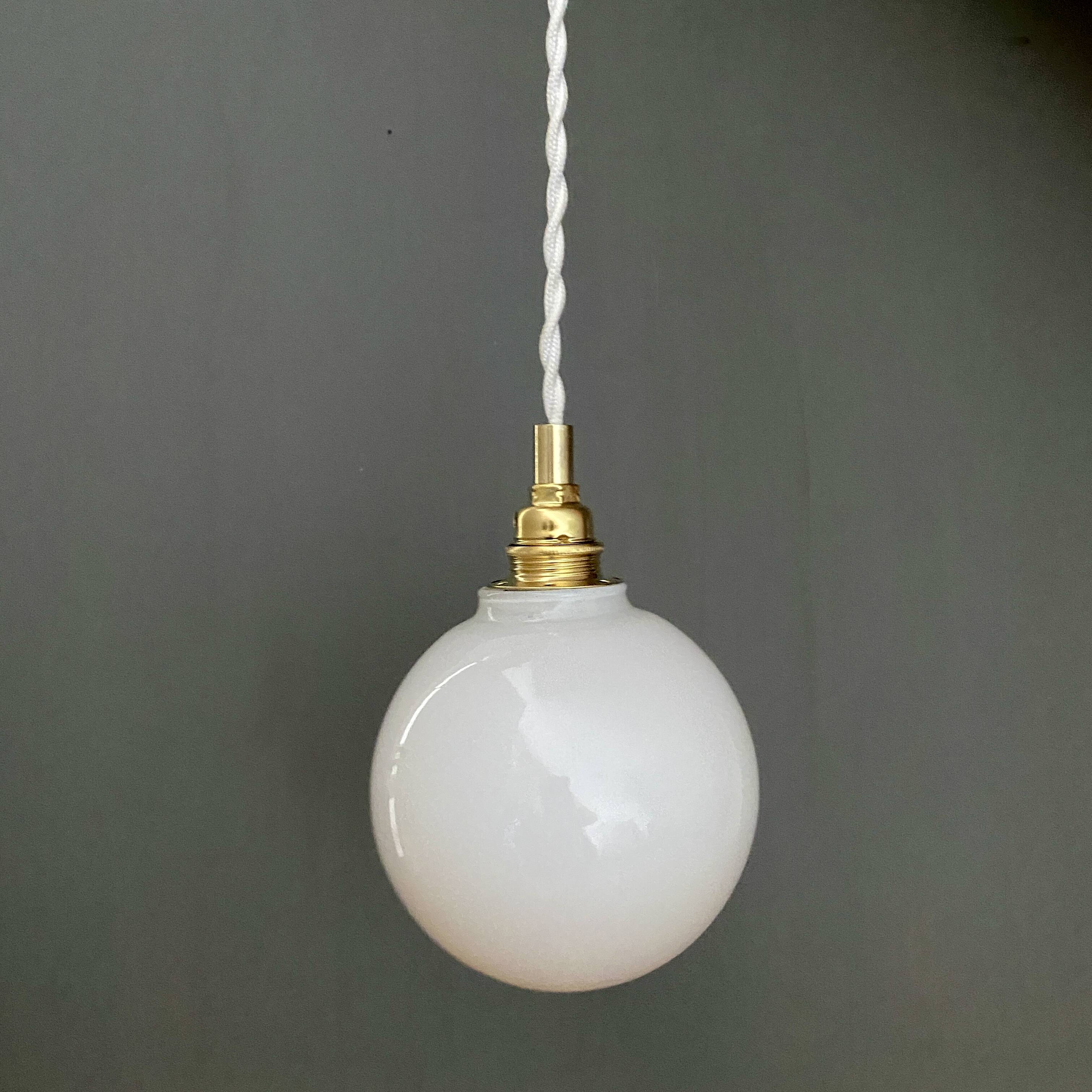 Vintage globe pendant light in white opaline