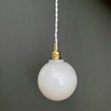 Vintage globe pendant light in white opaline
