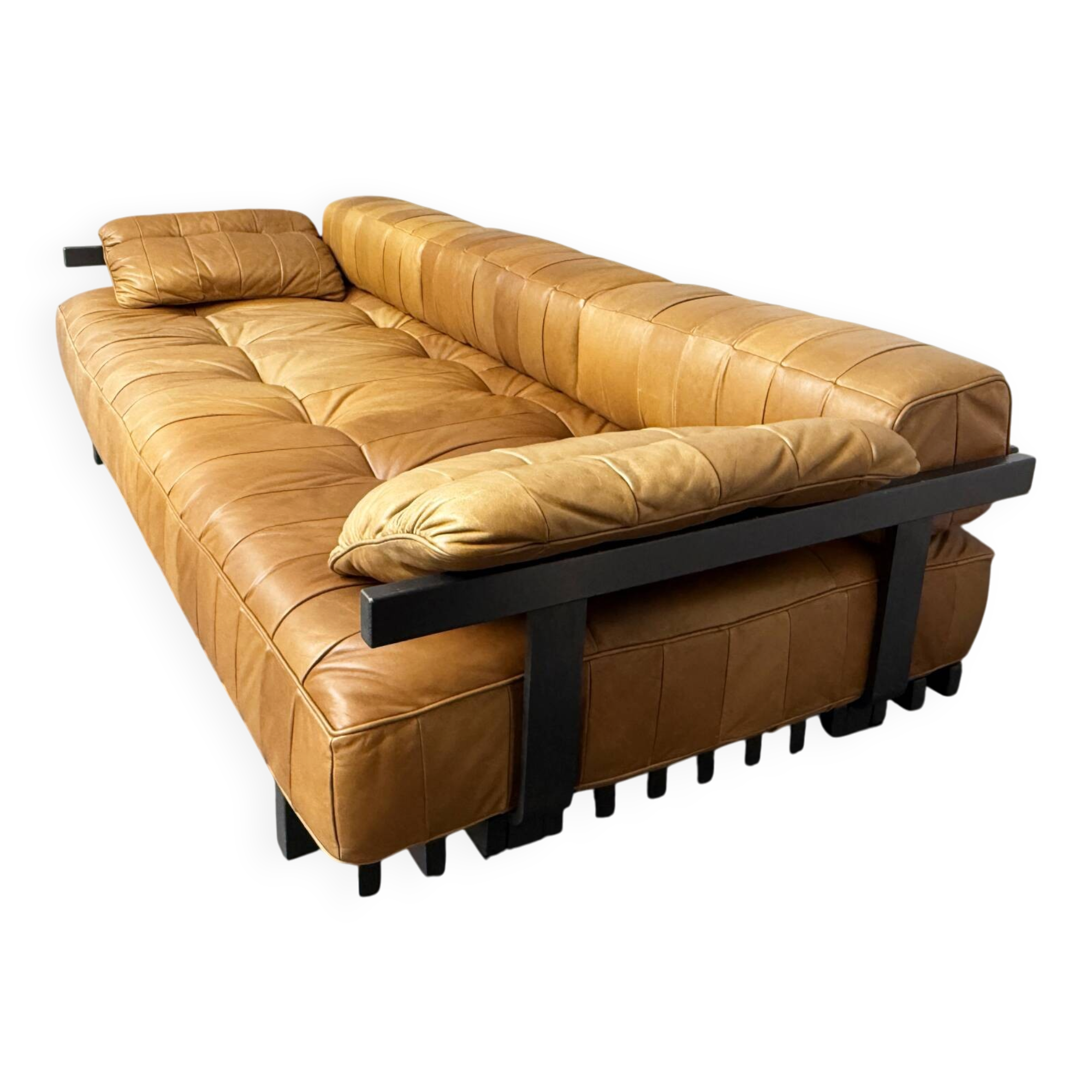 DS 80 daybed, patchwork sofa with armrests in cognac leather by De Sede, Switzerland, 1980s