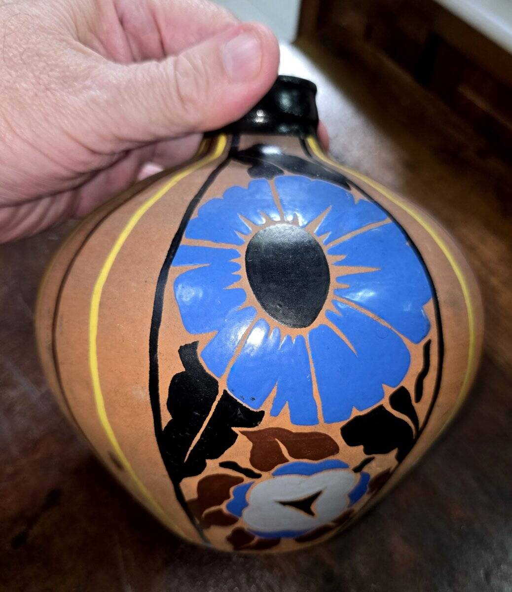 Mael : vase boule en ceramique époque Art Nouveau a décors peint