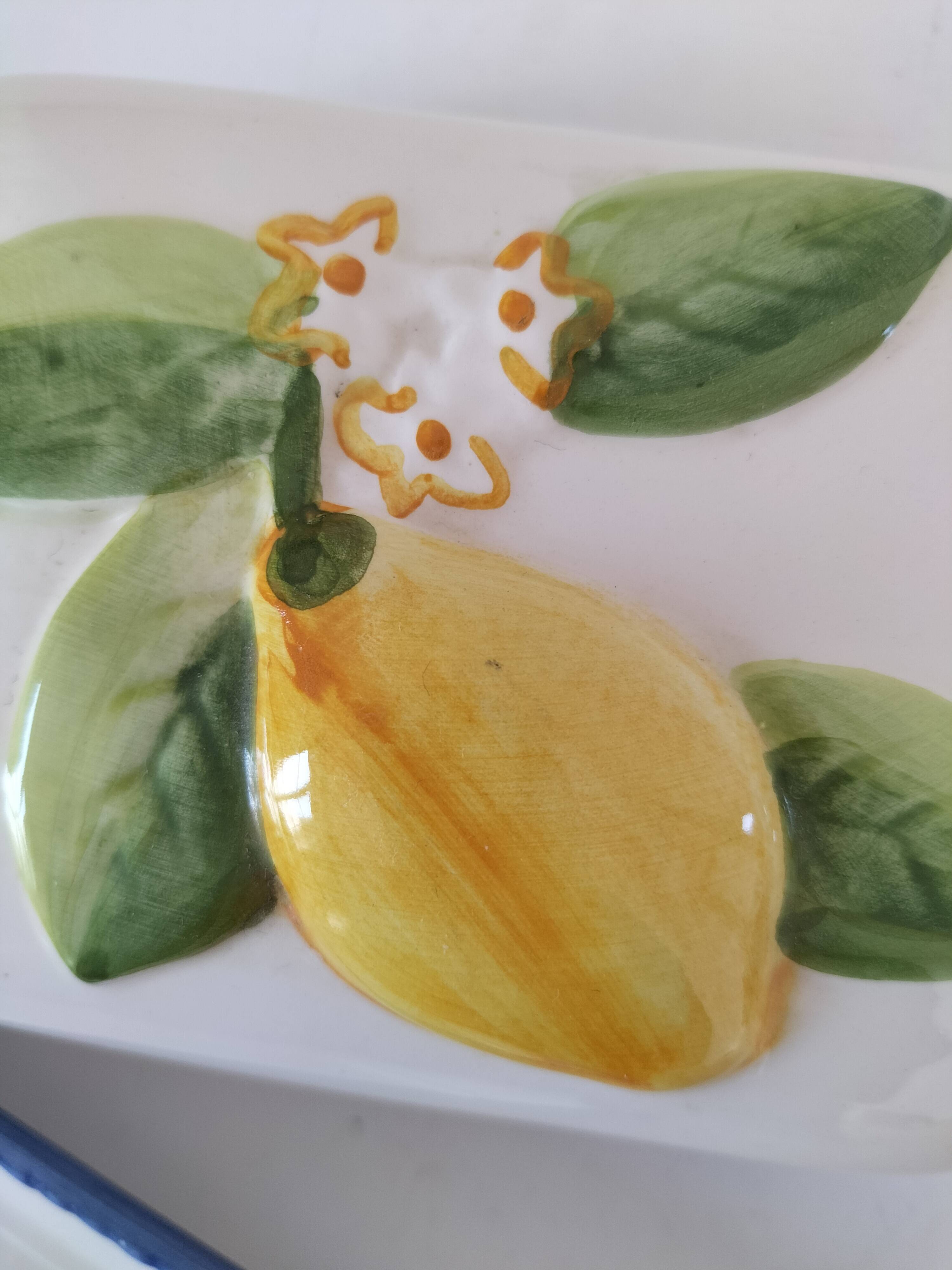 Beurrier en barbotine italienne citron peinte à la main