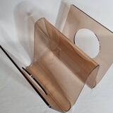 Magazine rack by Michel Dumas for Roche Bobois, smoked plexiglass, 1970s.
