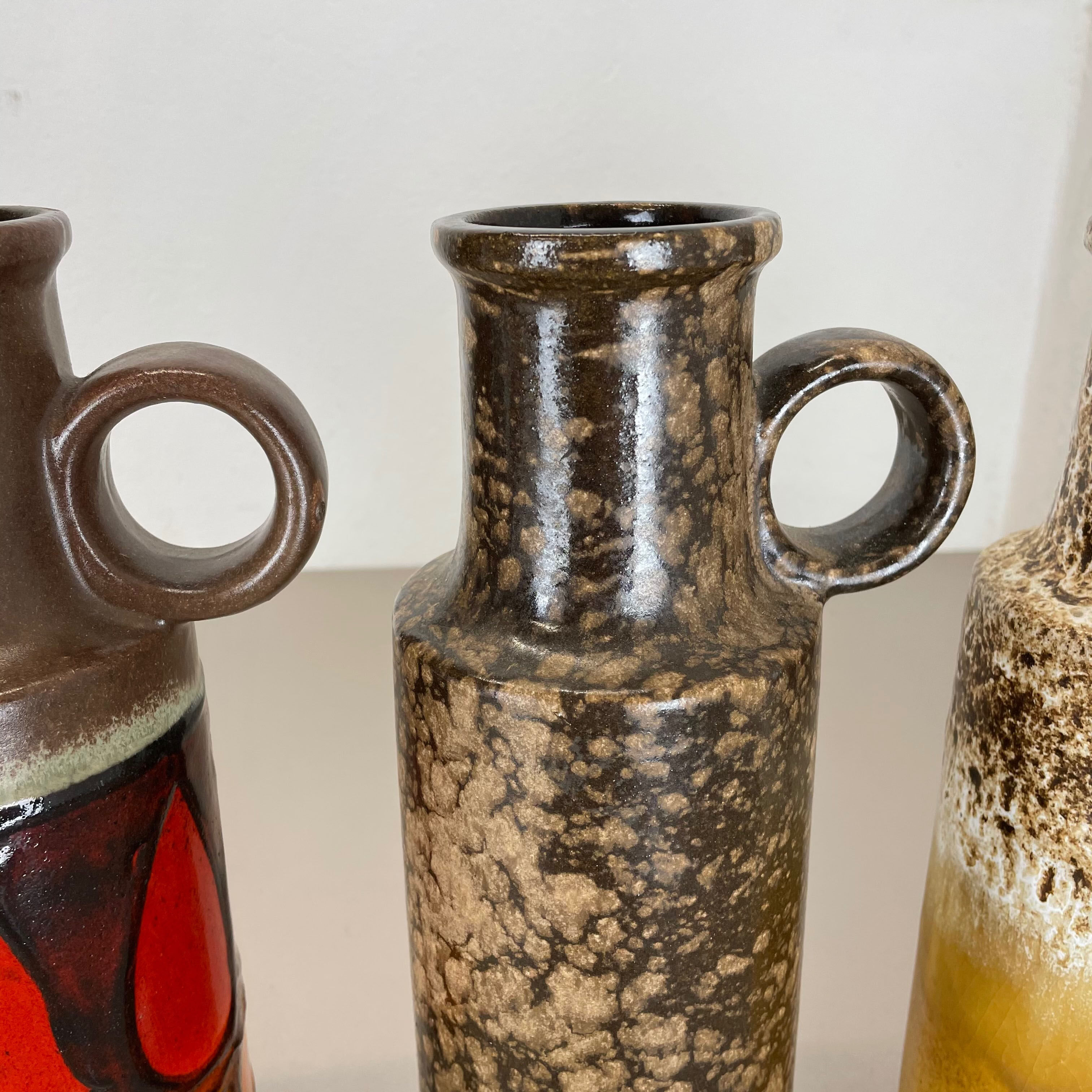 Set of 4 vintage pottery fat lava vases made by Scheurich, Germany, 1970s