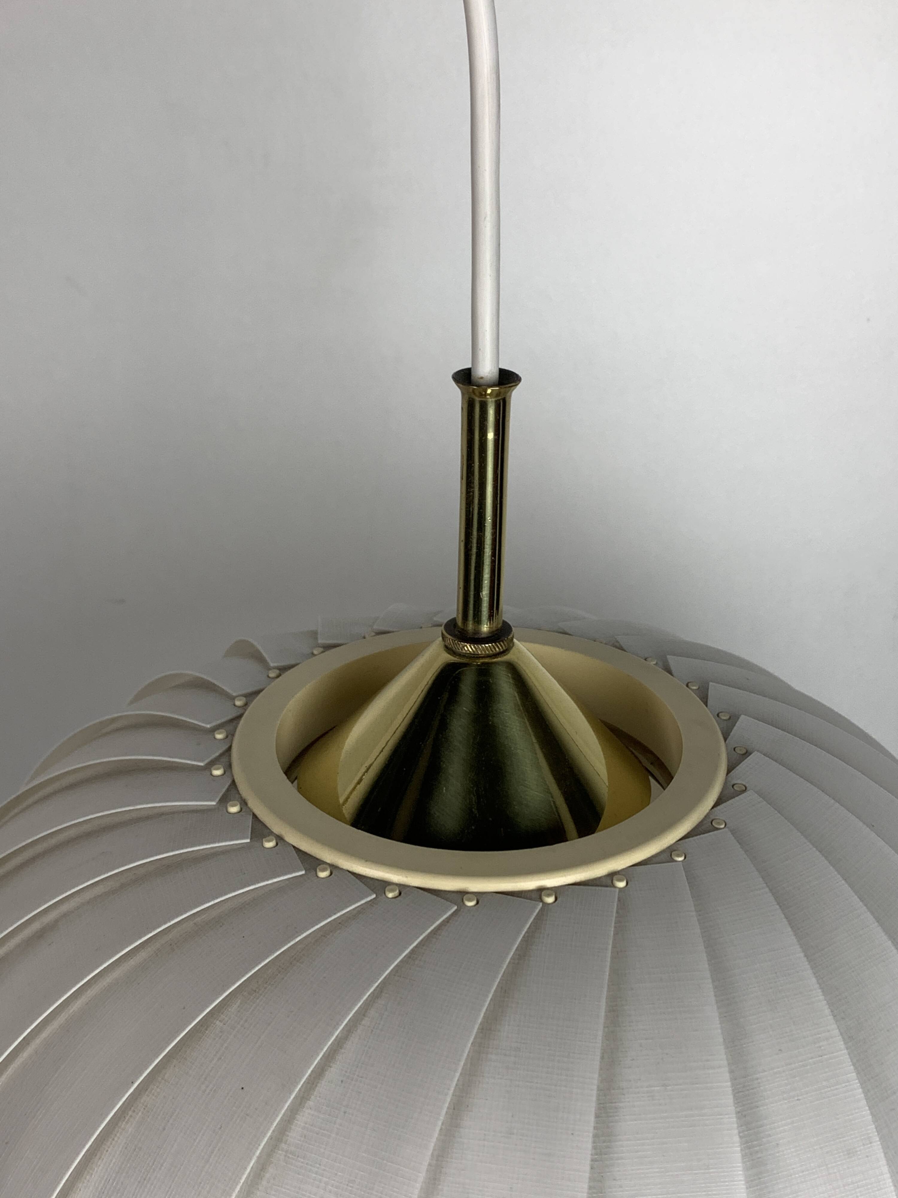 Midcentury extendable brass wall mount with cocoon and sisal shade Lars Schioler, 1960s