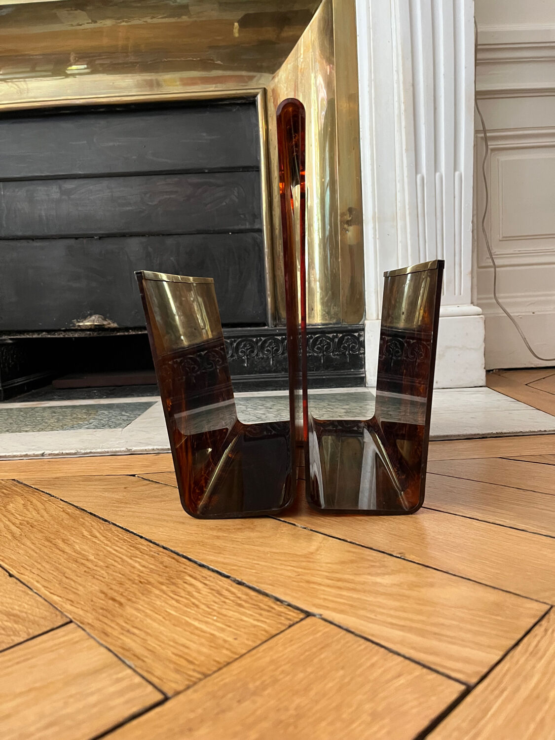 1970s lucite tortoiseshell magazine rack