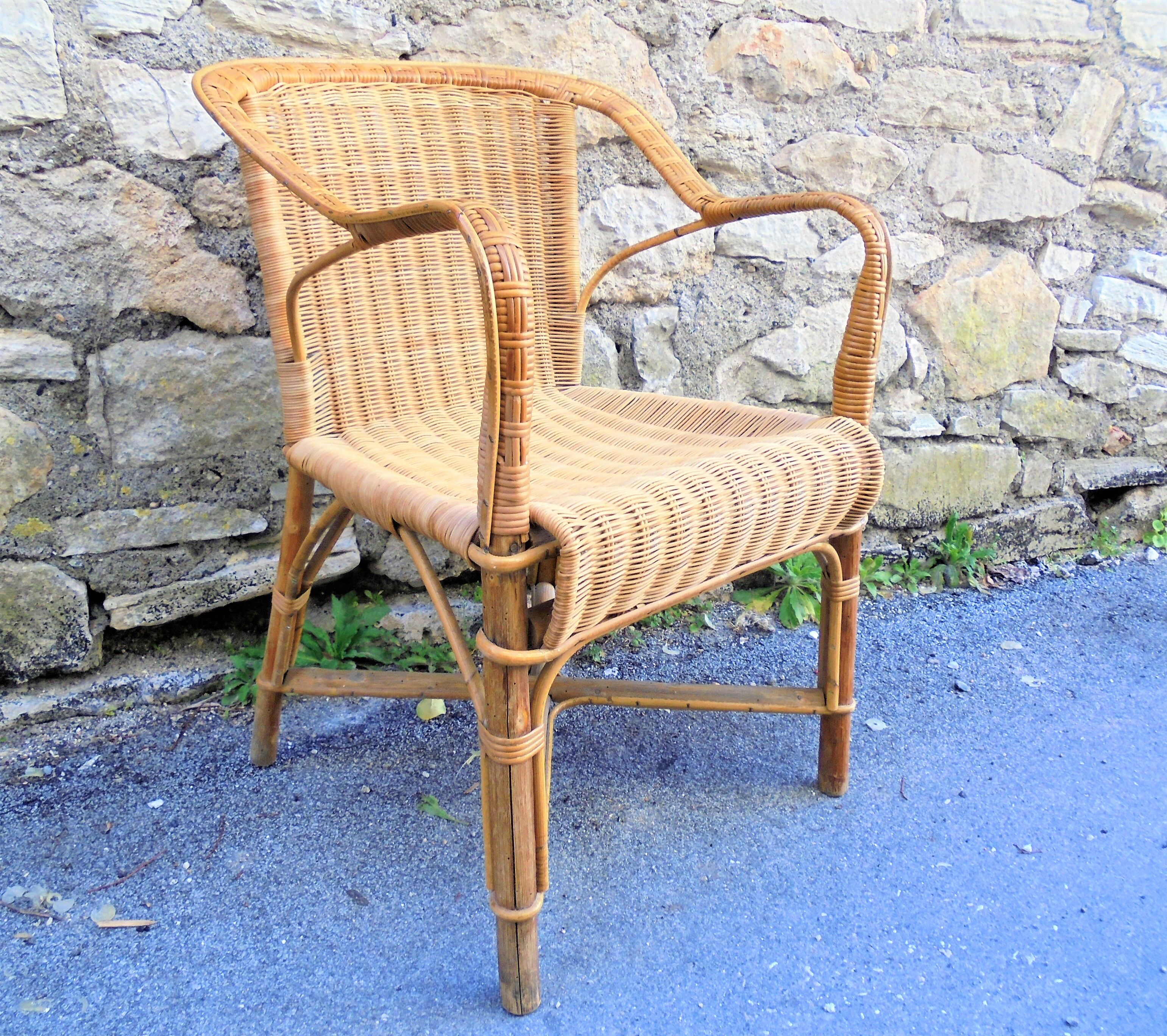 Fauteuil adulte rotin/osier vintage