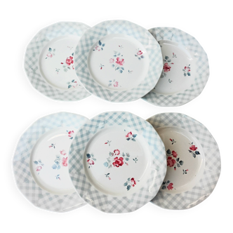 Six antique flat plates from Digoin Sarreguemines.