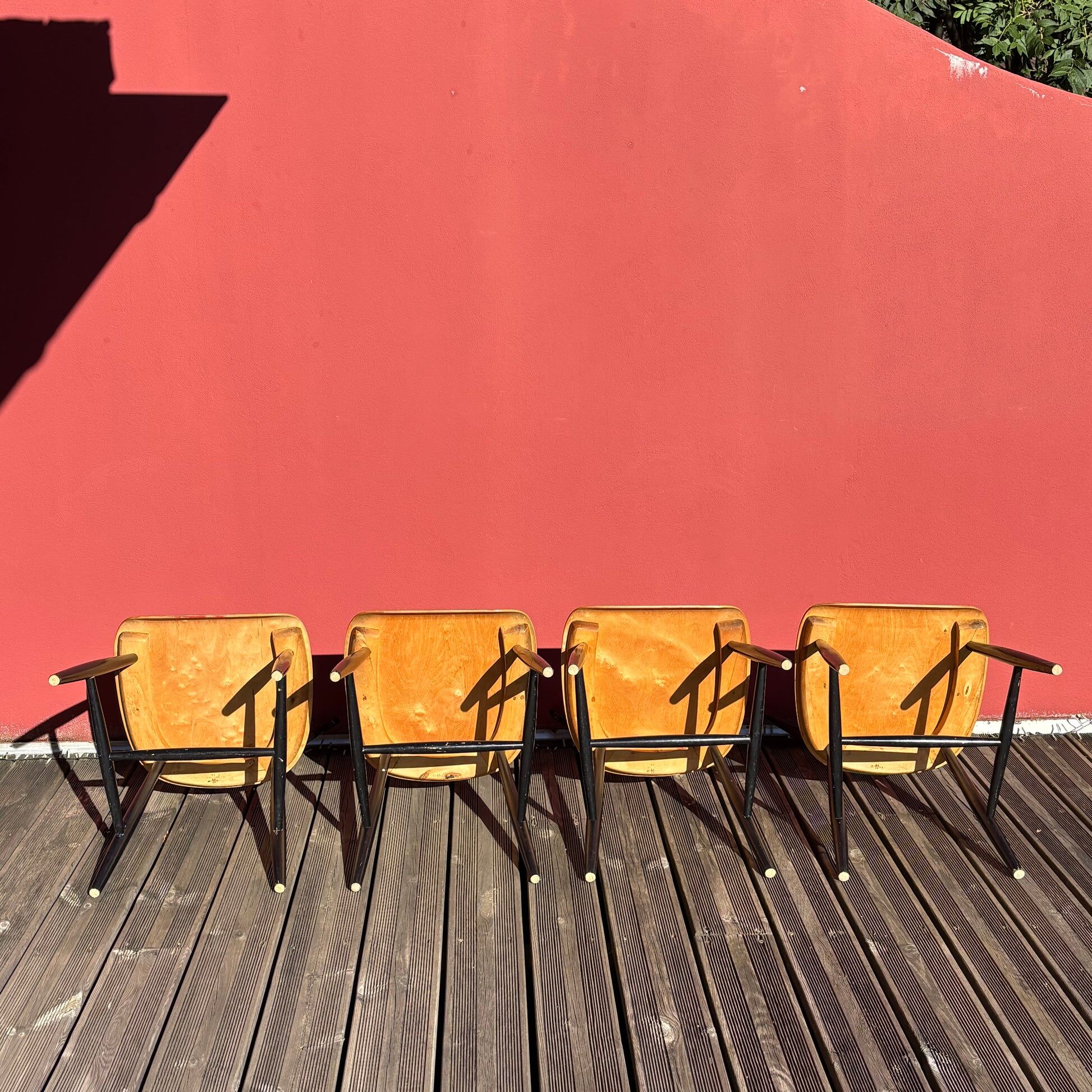 Set of 4 chairs by Sven-Erik Fryklund for Hagafors, Sweden, 1960s.