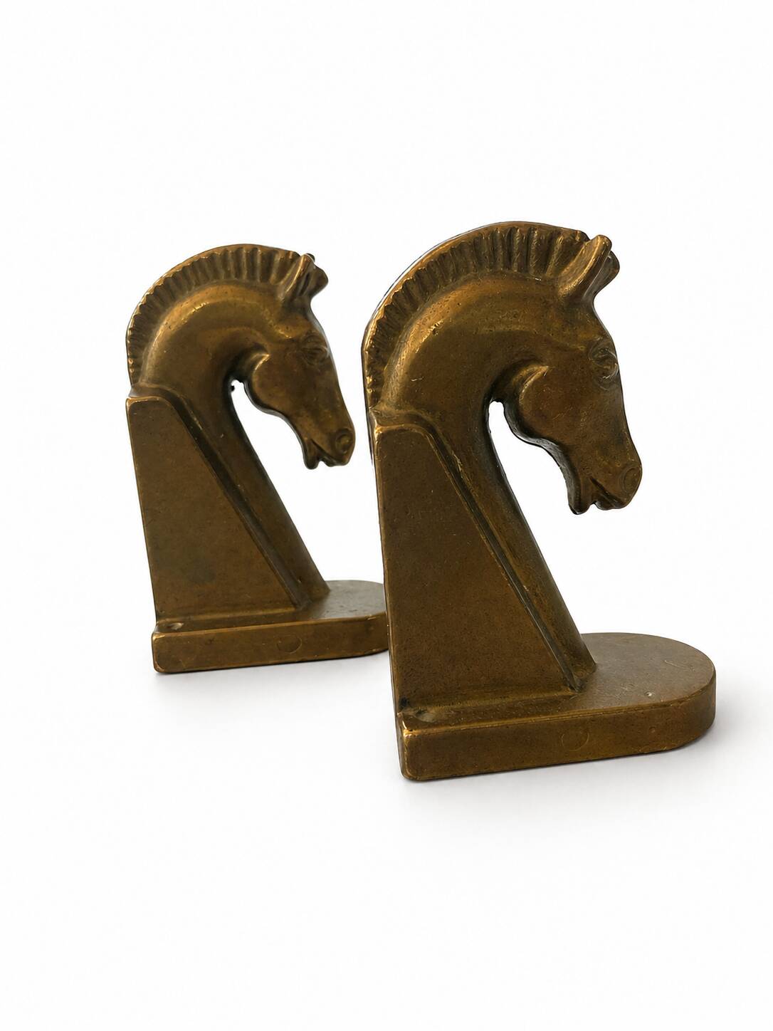 Paire de Serre-Livres Brutalistes "Chevaux" en Laiton Massif