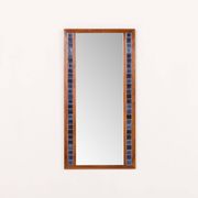 Scandinavian mid century XL rosewood wall mirror with blue tiles, 1970s
