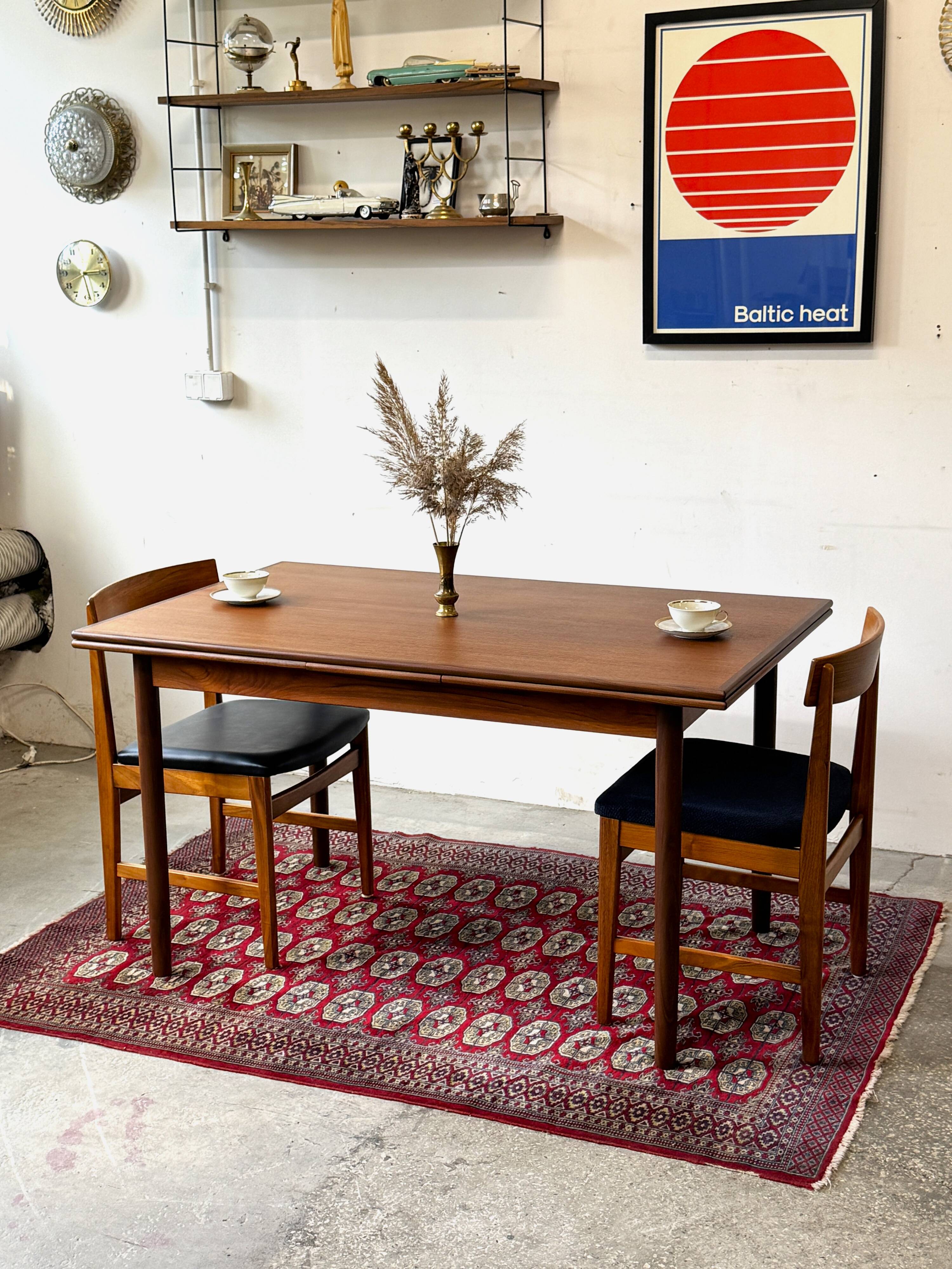 Table en teck extensible, Danemark 1960s/1970s, VNTG, Mid-C Modern