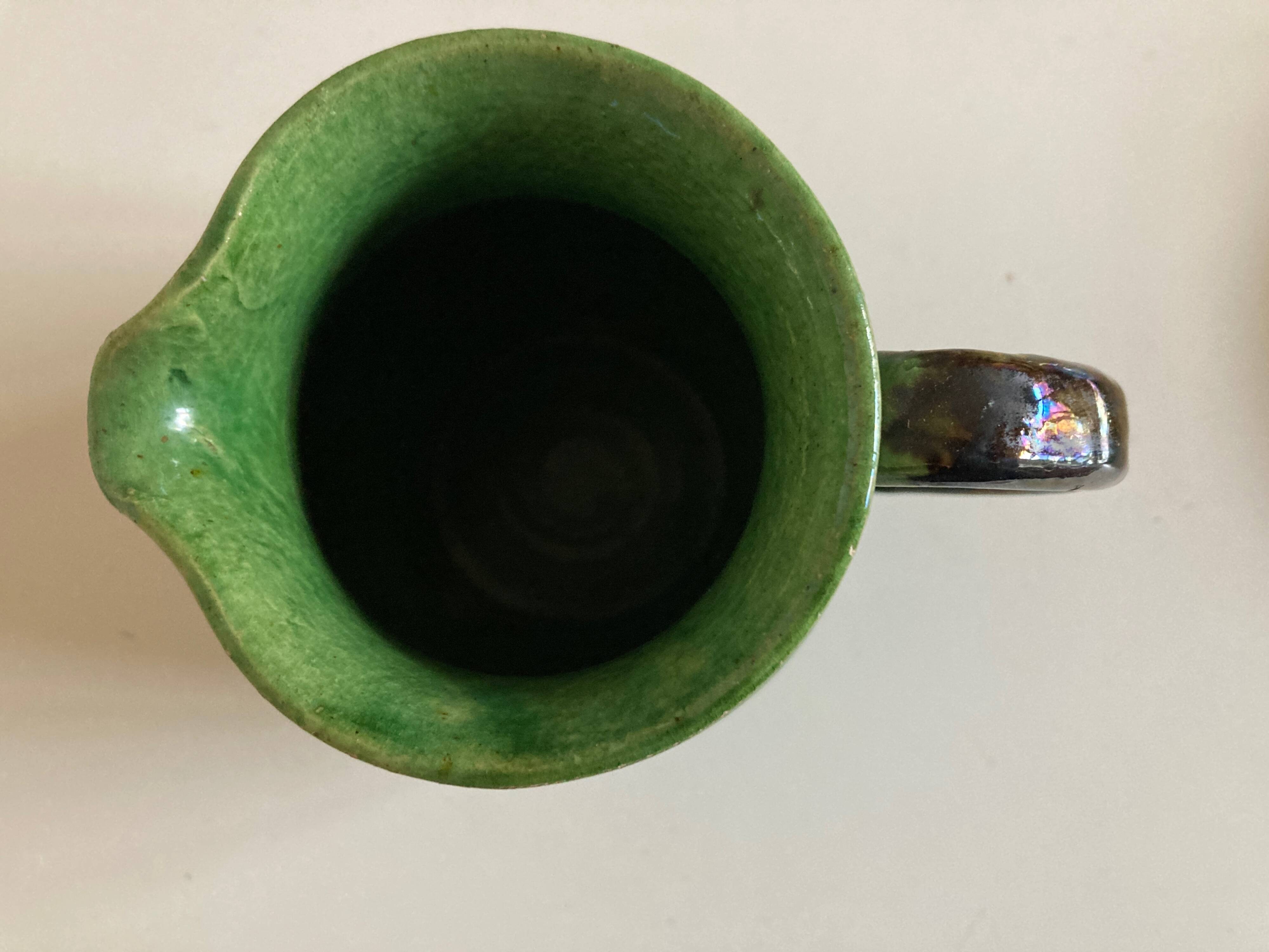 Etienne Noël pitcher vase in Dieulefit green glazed earth 1940