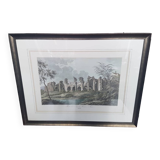 Old Color Lithograph “Roman Aqueduct Fréjus” + Black Wood Frame #A686