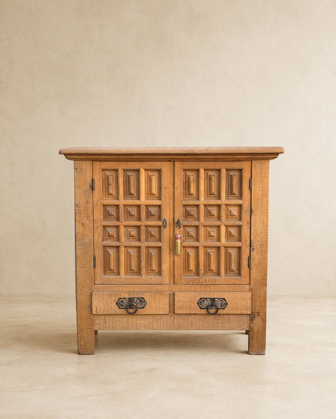 Solid oak buffet – Spanish brutalist style, 1960s