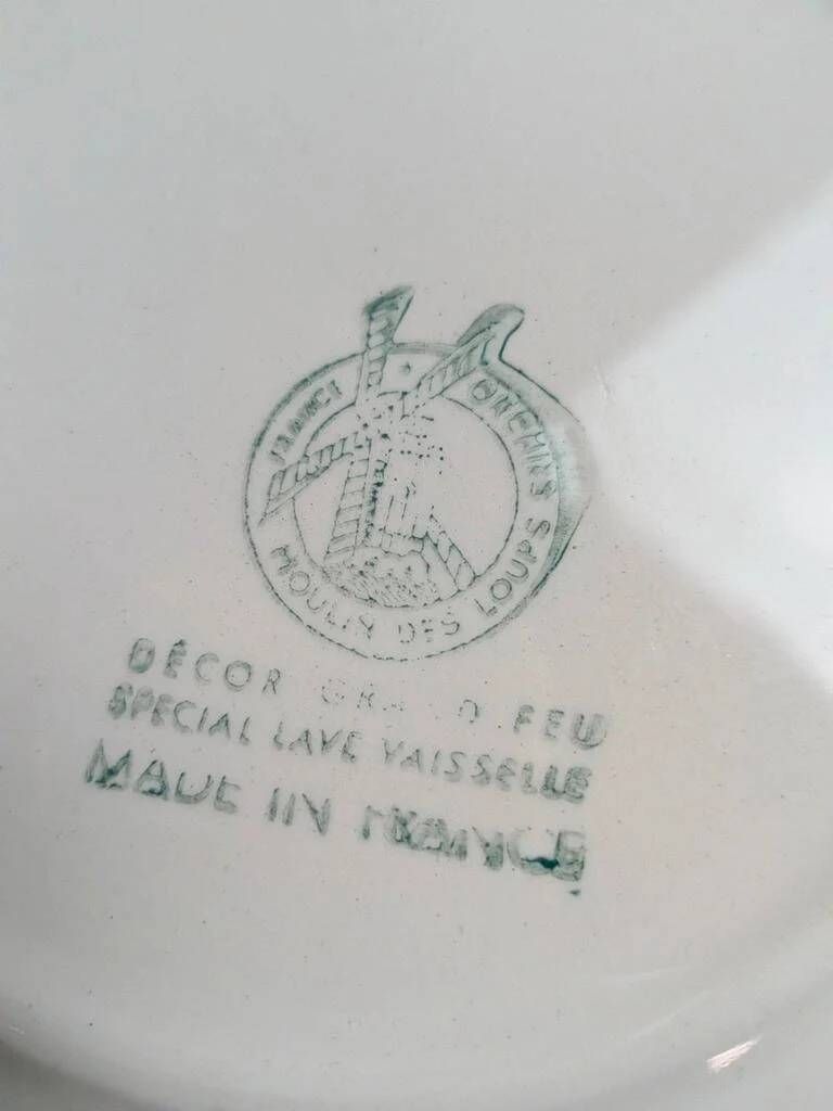 Set of 6 vintage deep plates Moulin des Loups – Checkered pattern