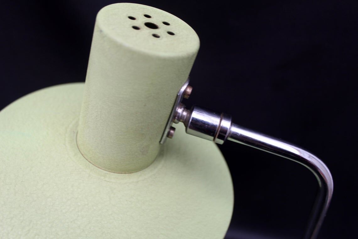 Vintage industrial table lamp, aluminum green shade and base, flexible shade and neck