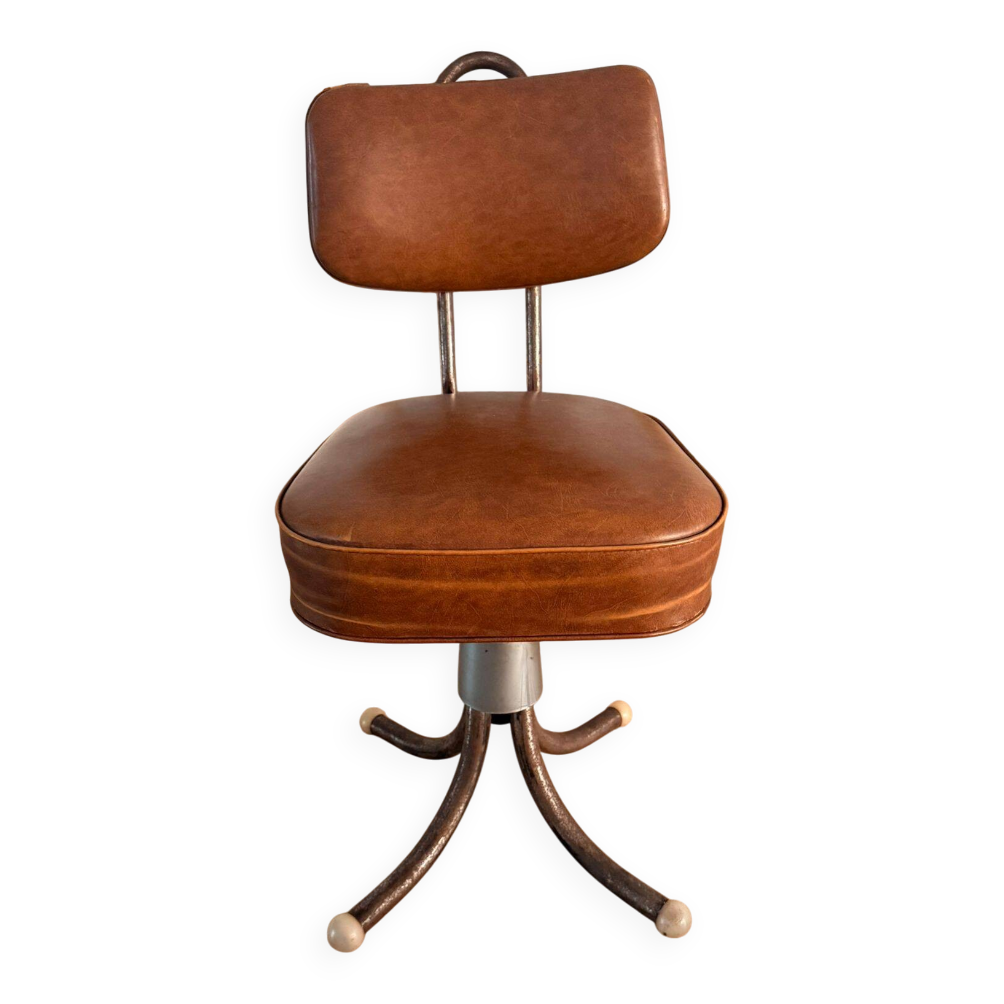 Chaise bienaise en métal et cuir